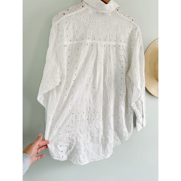 Madewell | NWT Embroidered Oversized Button-Up Shirt in White | Sz S - Picture 11 of 11